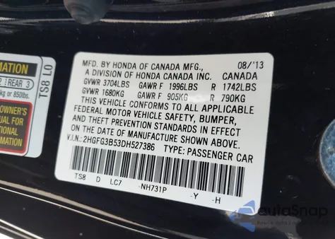 2013 Honda Civic Lx из США, поврежденный, VIN 2HGFG3B53DH527386